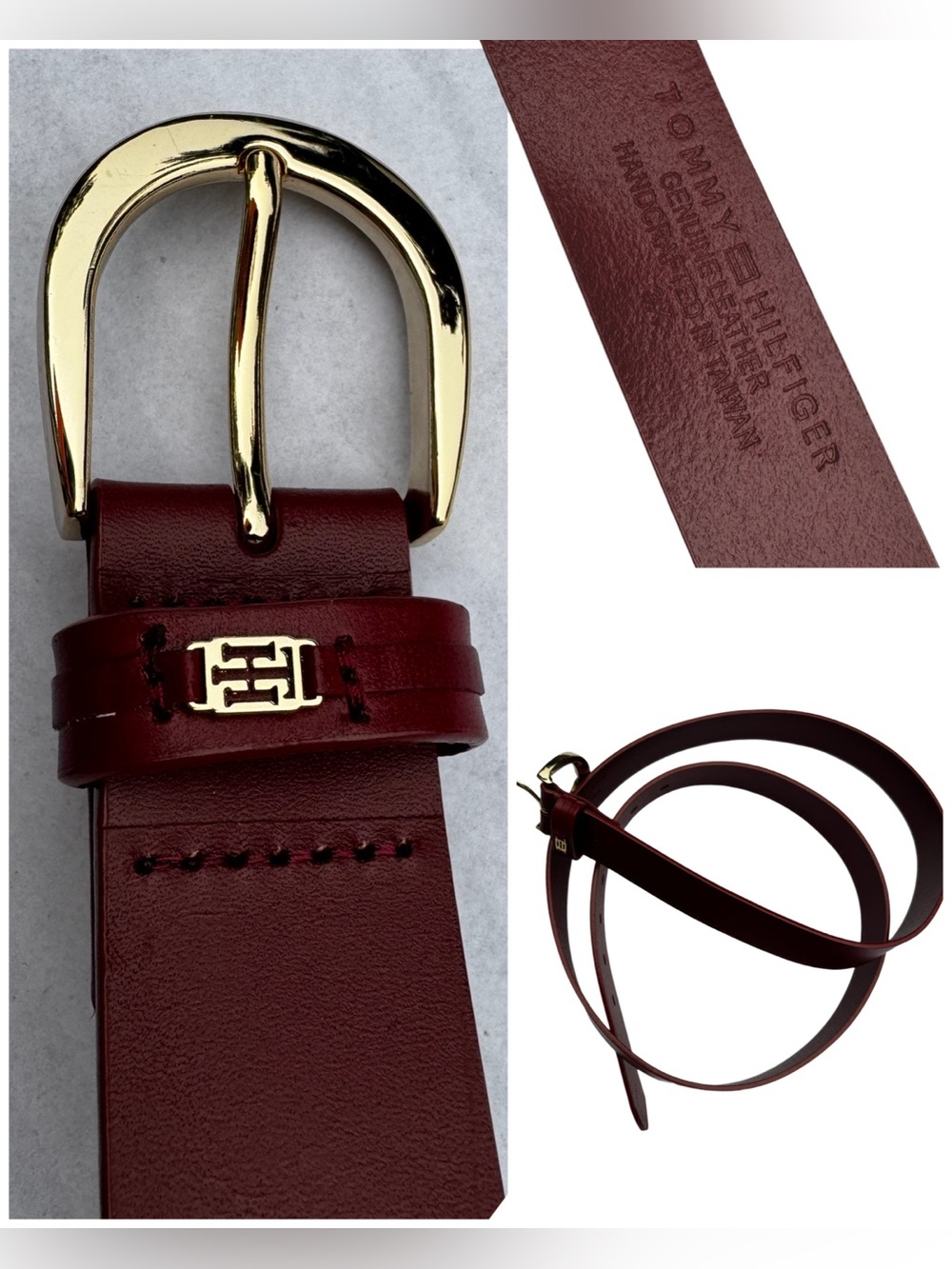 3X Tommy Hilfiger Leather Belt NWOT Deep Wine Red